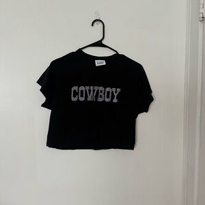 Black Bedazzled Cowboy Crop T-Shirt